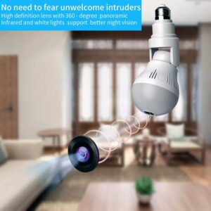 Light Bulb Security Camera, 360 Panoramic Camera Light Bulb, Smart Camera Lamp with Adjustable Bracket, Floodlight and Infrared Night Vision, Motion Detection, Alarm Events, V380 App & PC Software/C6