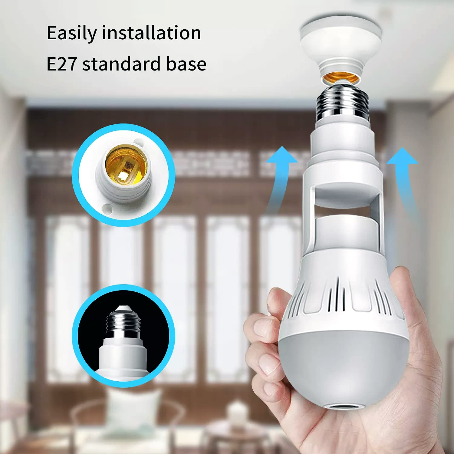 Light Bulb Security Camera, 360 Panoramic Camera Light Bulb, Smart Camera Lamp with Adjustable Bracket, Floodlight and Infrared Night Vision, Motion Detection, Alarm Events, V380 App & PC Software/C6