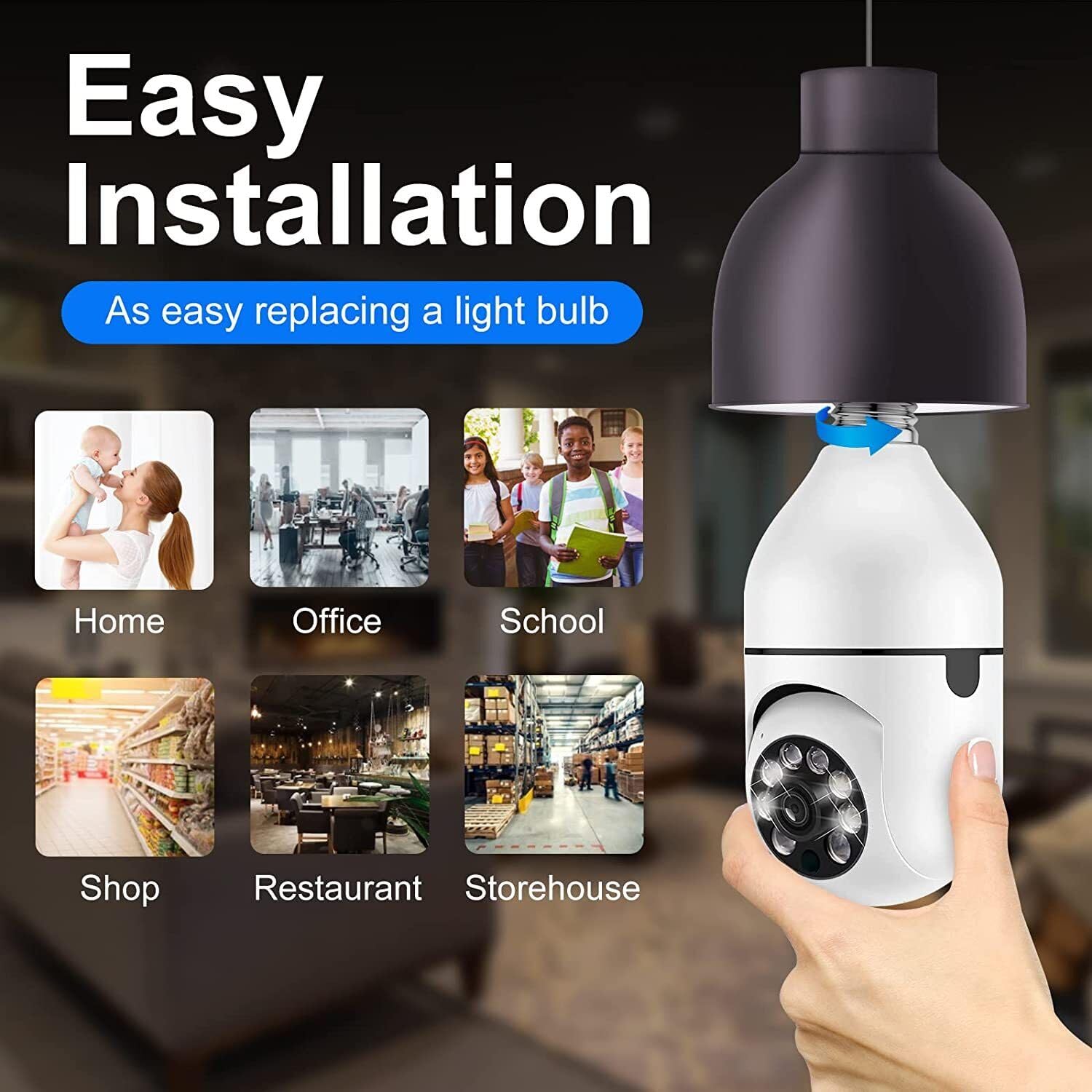 Security Camera, Full-HD 1080P 360° Panoramic 2.4G&5Ghz Wireless WiFi Camera,LED Light Bulb Camera with Infrared Night Vision & Motion Detection & 2-Way Audio Home Camera for Baby/Elder/Pet +32GB