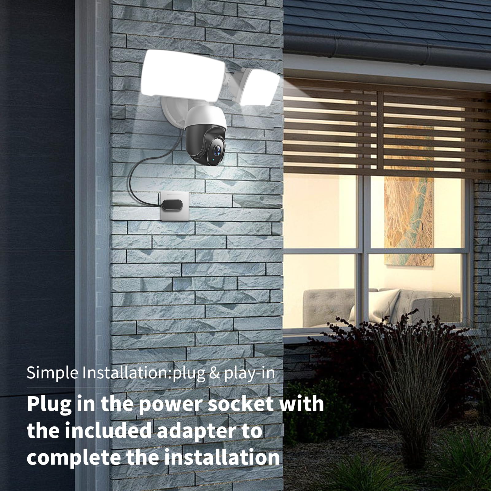 Freecam PTZ Camera for Home Security, 360° PTZ Floodlight Camera with Auto Tracking,1080P, 2500 Lumens, Weatherproof, Color Night Vision, 90db Siren,64GB TF Card Included(with a Plug-in Adapter)