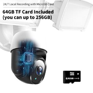 Freecam PTZ Camera for Home Security, 360° PTZ Floodlight Camera with Auto Tracking,1080P, 2500 Lumens, Weatherproof, Color Night Vision, 90db Siren,64GB TF Card Included(with a Plug-in Adapter)