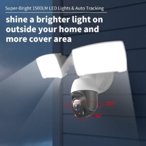 Freecam PTZ Camera for Home Security, 360° PTZ Floodlight Camera with Auto Tracking,1080P, 2500 Lumens, Weatherproof, Color Night Vision, 90db Siren,64GB TF Card Included(with a Plug-in Adapter)