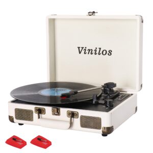 record player for vinyl with built-in speakers bluetooth output,3 speed belt-driven phonograph retro turntable player, portable vintage mini suitcase lp player usb recording, includes 2 extra stylus