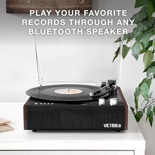 Victrola Eastwood 3-Speed Bluetooth Turntable with Built-in Speakers and Dust Cover | Upgraded Turntable Audio Sound | Espresso (VTA-72-ESP)