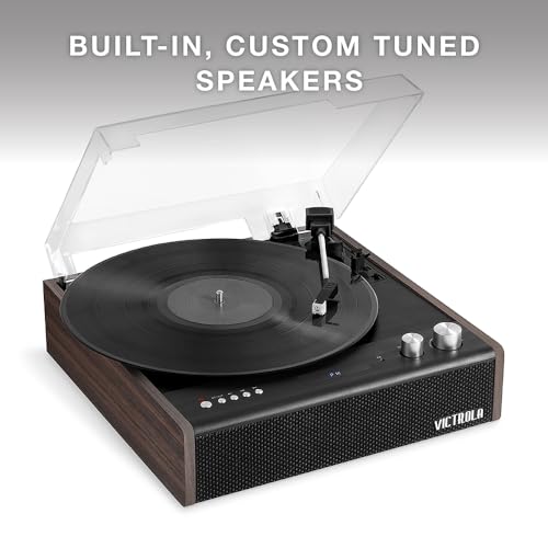 Victrola Eastwood 3-Speed Bluetooth Turntable with Built-in Speakers and Dust Cover | Upgraded Turntable Audio Sound | Espresso (VTA-72-ESP)