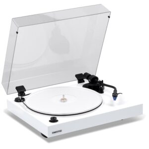 fluance rt85 reference high fidelity vinyl turntable record player with ortofon 2m blue cartridge, acrylic platter, speed control motor high mass mdf wood plinth vibration isolation feet - piano white