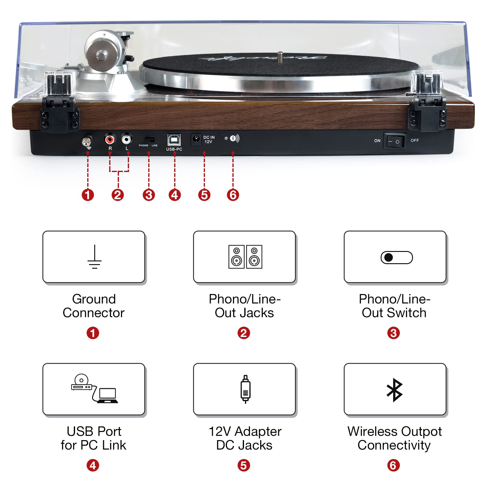 Turntables Belt-Drive Record Player with Wireless Output Connectivity, Vinyl Player Support 33&45 RPM Speed Phono Line USB Digital to PC Recording with Advanced Magnetic Cartridge&Counterweight