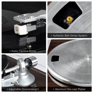 Turntables Belt-Drive Record Player with Wireless Output Connectivity, Vinyl Player Support 33&45 RPM Speed Phono Line USB Digital to PC Recording with Advanced Magnetic Cartridge&Counterweight