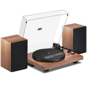 record player vinyl bluetooth turntable with 36 watt stereo bookshelf speakers, hi-fi system with magnetic cartridge, usb recording and auto stop