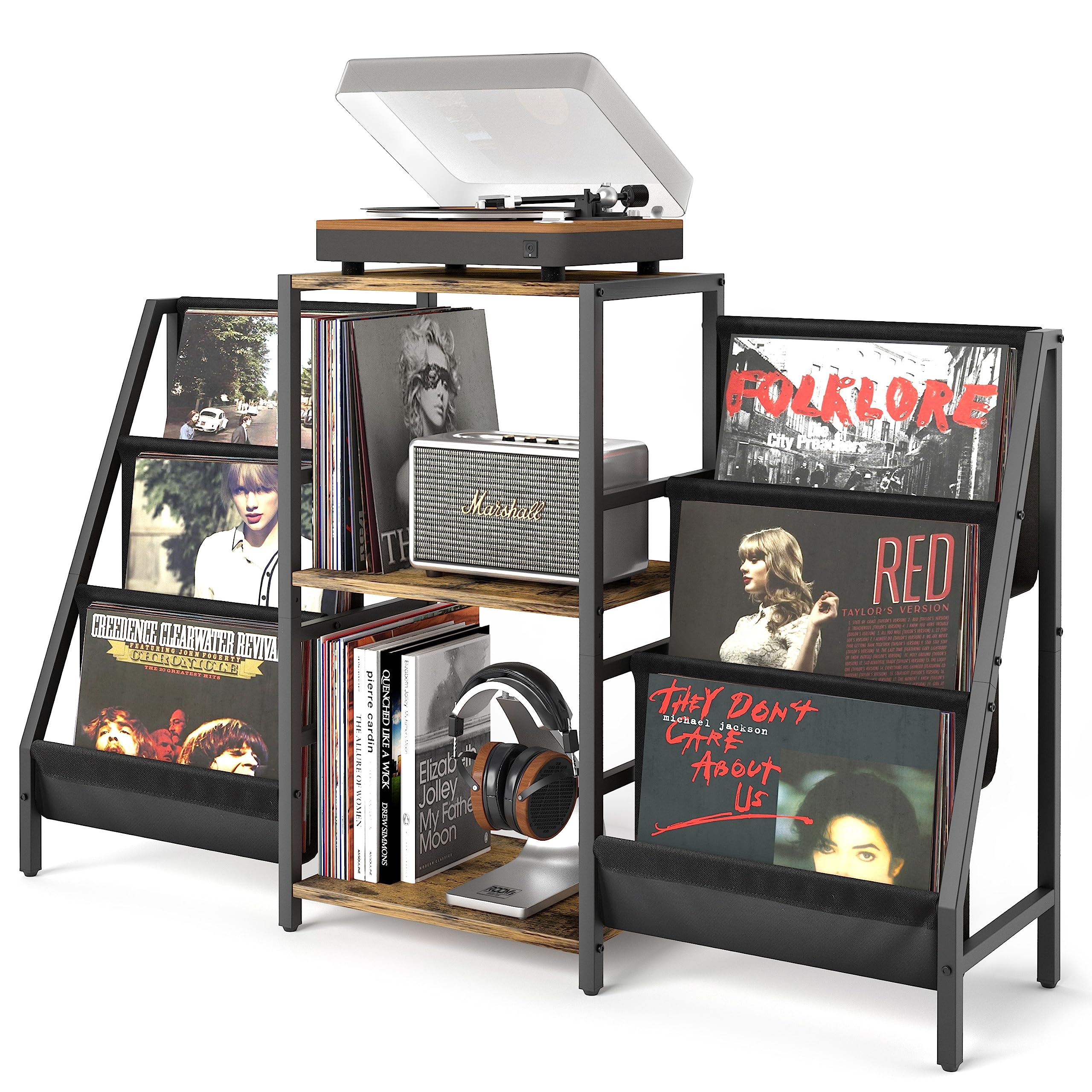 Record Player Stand with Vinyl Storage, Record Player Table with Vinyl Record Storage Up to 280 Albums, Turnta ble Stand with Record Holder Vinyl Display Shelf, Record Cabinet for Vinyls Media Stereo