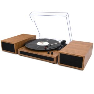 lp&no.1 record player, wireless turntable with stereo bookshelf speakers,vinyl record player,support wireless,auto-stop.(yellow wood)