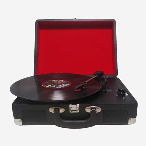 Record Player 3 Speed Portable Suitcase Vinyl Player with Built-in Speakers Turntable Vinyl to MP3 Recording RCA Line Out AUX in Headphone Jack
