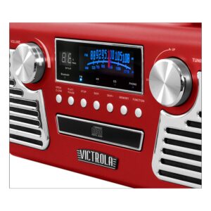 Victrola 50's Retro Bluetooth Record Player & Multimedia Center with Built-in Speakers - 3-Speed Turntable, CD Player, AM/FM Radio | Wireless Music Streaming | Red