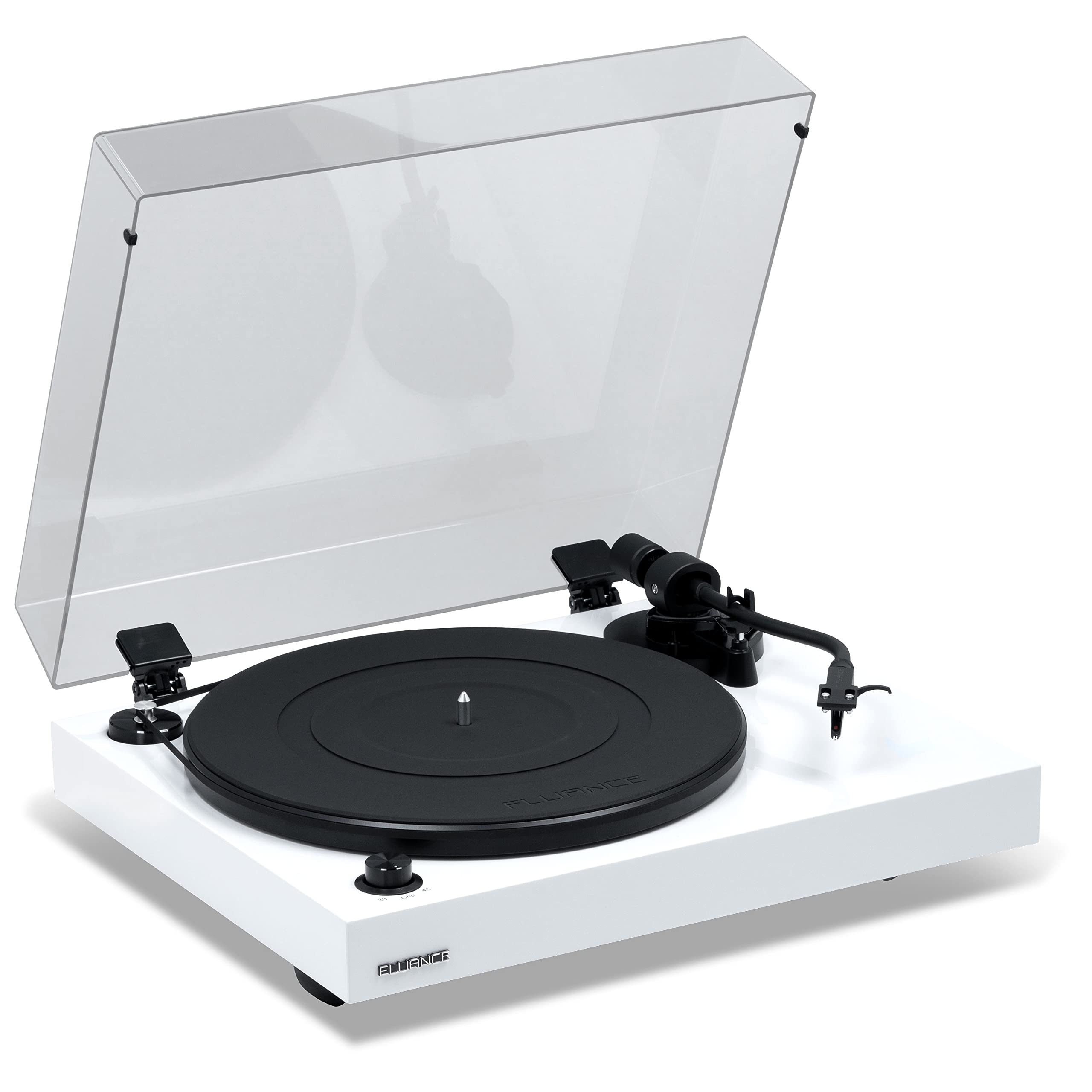 Fluance RT82 Reference High Fidelity Vinyl Turntable Record Player with Ortofon OM10 Cartridge, Speed Control Motor, High Mass MDF Wood Plinth, Vibration Isolation Feet - Piano White