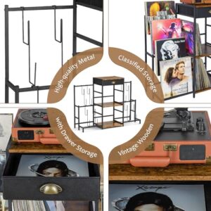 Record Player Stand with Vinyl Storage, Record Player Table with 8-Tier Vinyl Display Holder, Vinyl Record Stand Storage Up to 200 Albums, Turntable Stand with Metal Frame, End Table for Living Room
