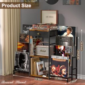 Record Player Stand with Vinyl Storage, Record Player Table with 8-Tier Vinyl Display Holder, Vinyl Record Stand Storage Up to 200 Albums, Turntable Stand with Metal Frame, End Table for Living Room