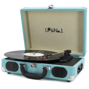 lp&no.1 portable suitcase turntable with stereo speaker,3 speeds belt-drive vinyl record player,classic blue