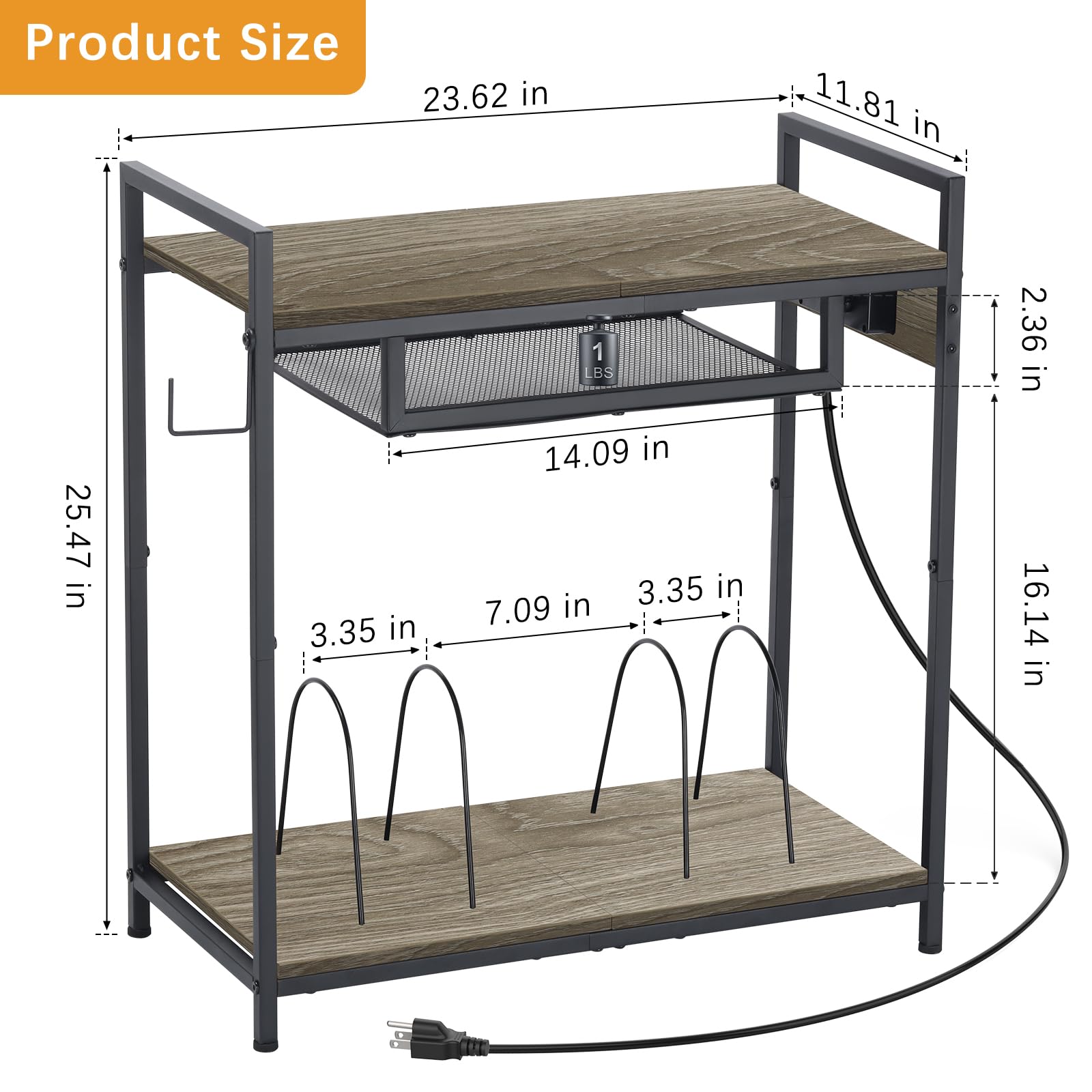 Record Player Stand Vinyl Record Stand with 2 Tier Storage and Wheels Turntable Stand with Charging Station and Album Storage End Table with Vinyl Holder Display Shelf for Living Room Grey