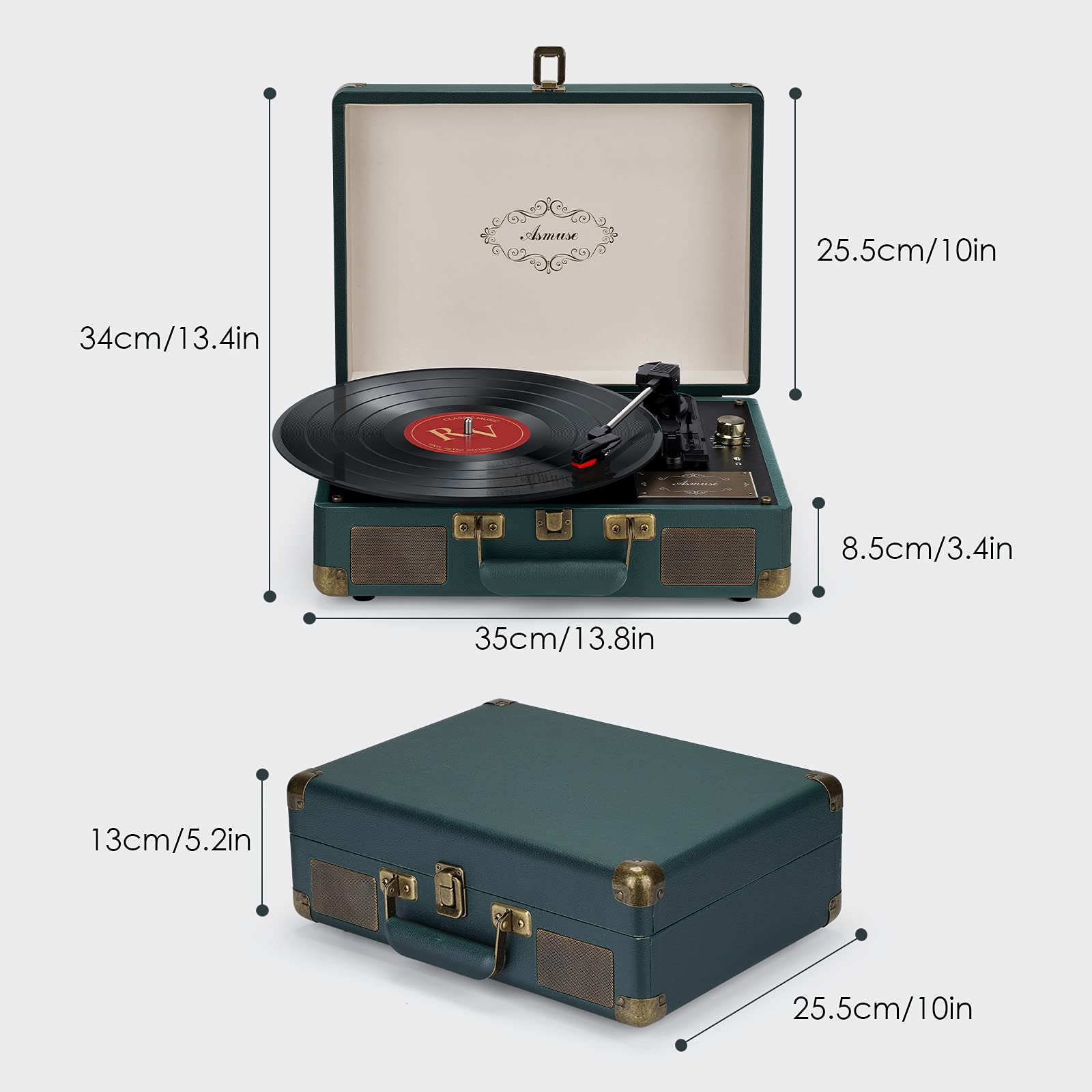 Asmuse Record Player 3-Speed Belt Drive Turntable for Vinyl Bluetooth Record Player with Built-in Stereo Speakers and RCA Output Yellow Wood Finish