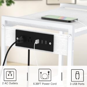 Record Player Stand White Vinyl Record Storage Record Player Table with Charging Station Turntable Stand with Album Storage End Side Table Nightstand for Living Room Bedroom