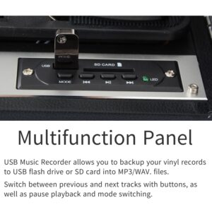 Vinyl record player with built-in stereo speakers,Bluetooth turntable, 3-speed portable LP vinyl player with USB playback | SD card playback | RCA | AUX input | headphone jack, Vintage turntable.Black