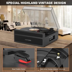 Vinyl Record Player Bluetooth with Built-in Speakers, 3 Speed Belt-Drive Turntable for Vinyl Records, Headphone Jack, RCA Line Out, Auto Stop