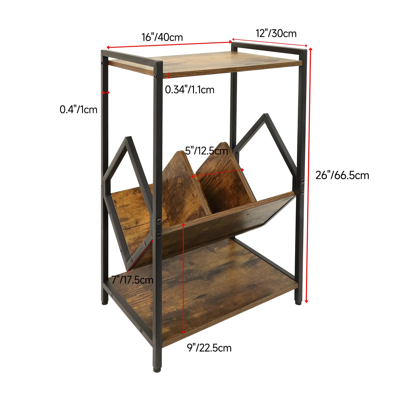 Pacilack Small Book Shelf 3 Tier Wood Book Stand Bookshelves Metal Rustic Industrial Side End Table Bookcase for Bedroom Living Room 16x12x26 inch