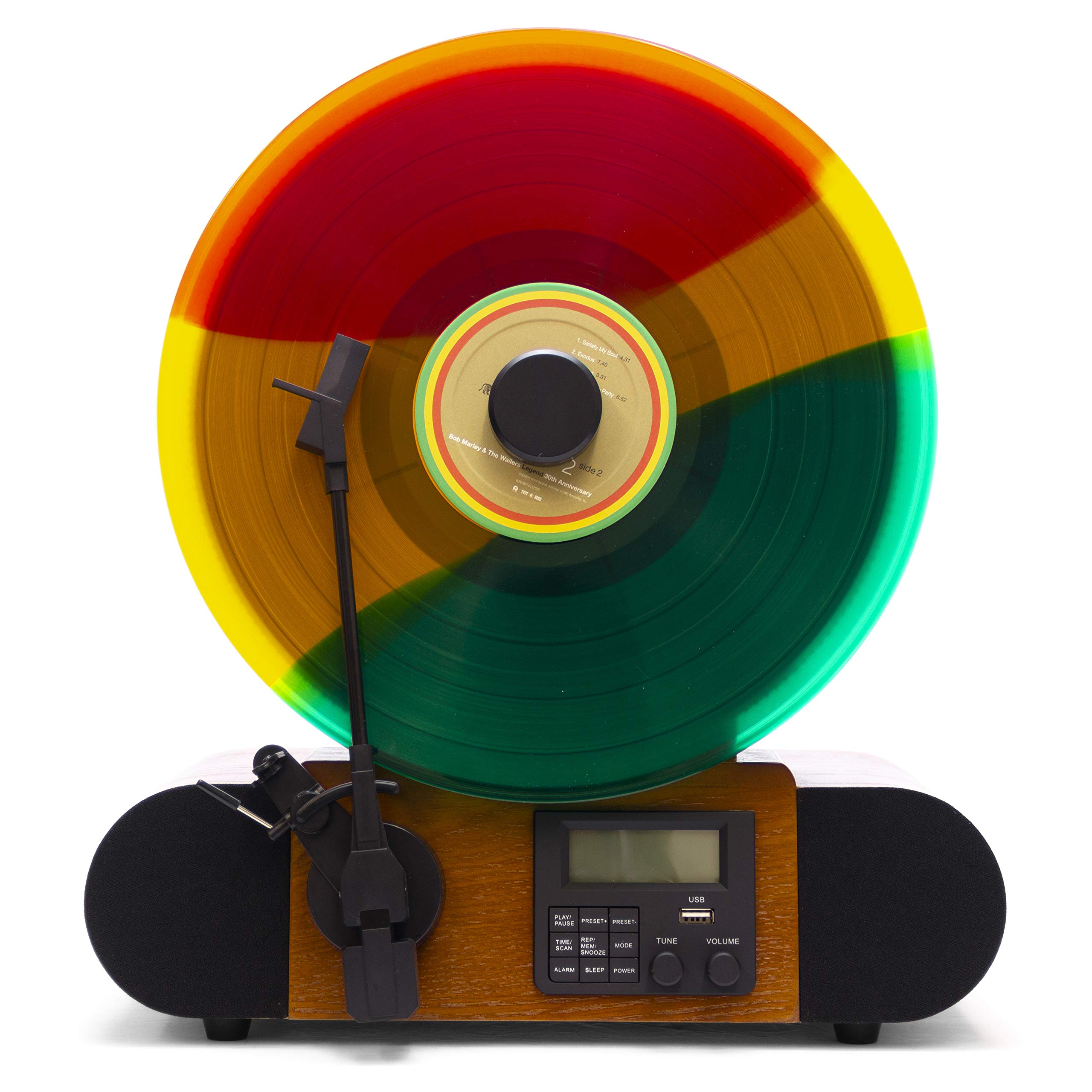 Fuse Vert Vertical Vinyl Record Player | FM Radio, Bluetooth, AUX, USB | Alarm Clock | Audio Technica Cartridge | Full Range Speakers | Vintage Mid Century Modern | Handcrafted Ashtree Wood