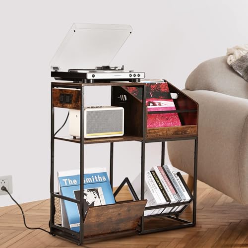 Starfavor Vinyl Record Storage Shelf Rack, LP Album Wooden Display Holder Table for Turntable Books Magazines Files at Living Room Bedroom STS-001