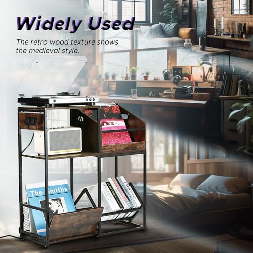 Starfavor Vinyl Record Storage Shelf Rack, LP Album Wooden Display Holder Table for Turntable Books Magazines Files at Living Room Bedroom STS-001