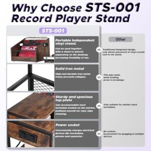 Starfavor Vinyl Record Storage Shelf Rack, LP Album Wooden Display Holder Table for Turntable Books Magazines Files at Living Room Bedroom STS-001