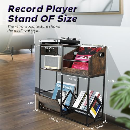 Starfavor Vinyl Record Storage Shelf Rack, LP Album Wooden Display Holder Table for Turntable Books Magazines Files at Living Room Bedroom STS-001