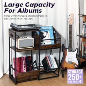 Starfavor Vinyl Record Storage Shelf Rack, LP Album Wooden Display Holder Table for Turntable Books Magazines Files at Living Room Bedroom STS-001