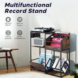 Starfavor Vinyl Record Storage Shelf Rack, LP Album Wooden Display Holder Table for Turntable Books Magazines Files at Living Room Bedroom STS-001