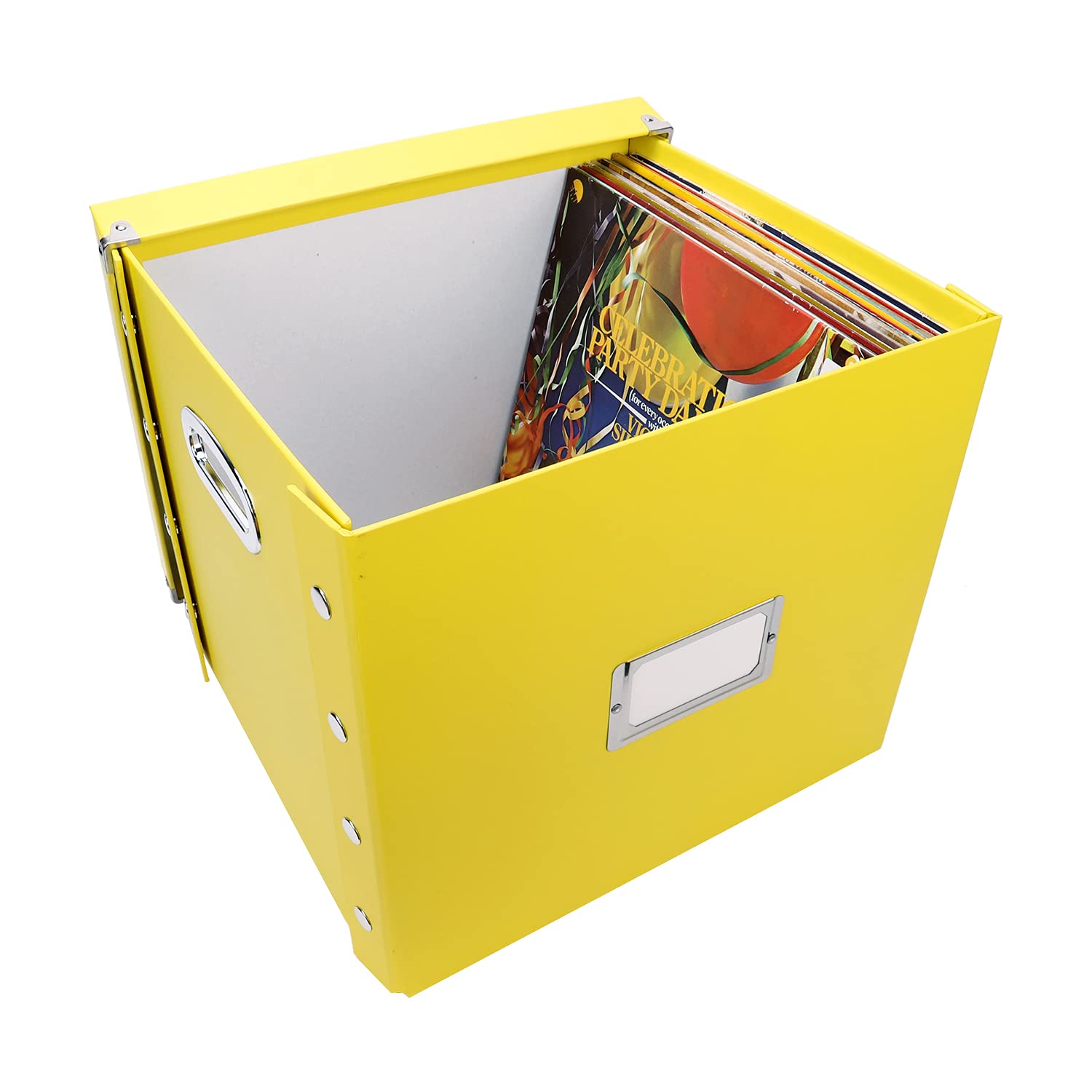 Snap-N-Store Vinyl Record Storage Box - 12" - 1 Pack- Crate Holds up to 75 Vinyl Albums - Yellow