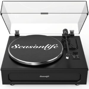 record player high fidelity turntable for vinyl records built-in 4 stereo speakers all-in-one vinyl player belt drive turn table with mm cartridge atn-3600l stylus 33 45 speed bluetooth classic black