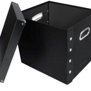 Vinyl Record Storage Box - 12" - 1 Pack- Crate Holds up to 75 Vinyl Albums - Black