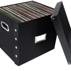 Vinyl Record Storage Box - 12" - 1 Pack- Crate Holds up to 75 Vinyl Albums - Black