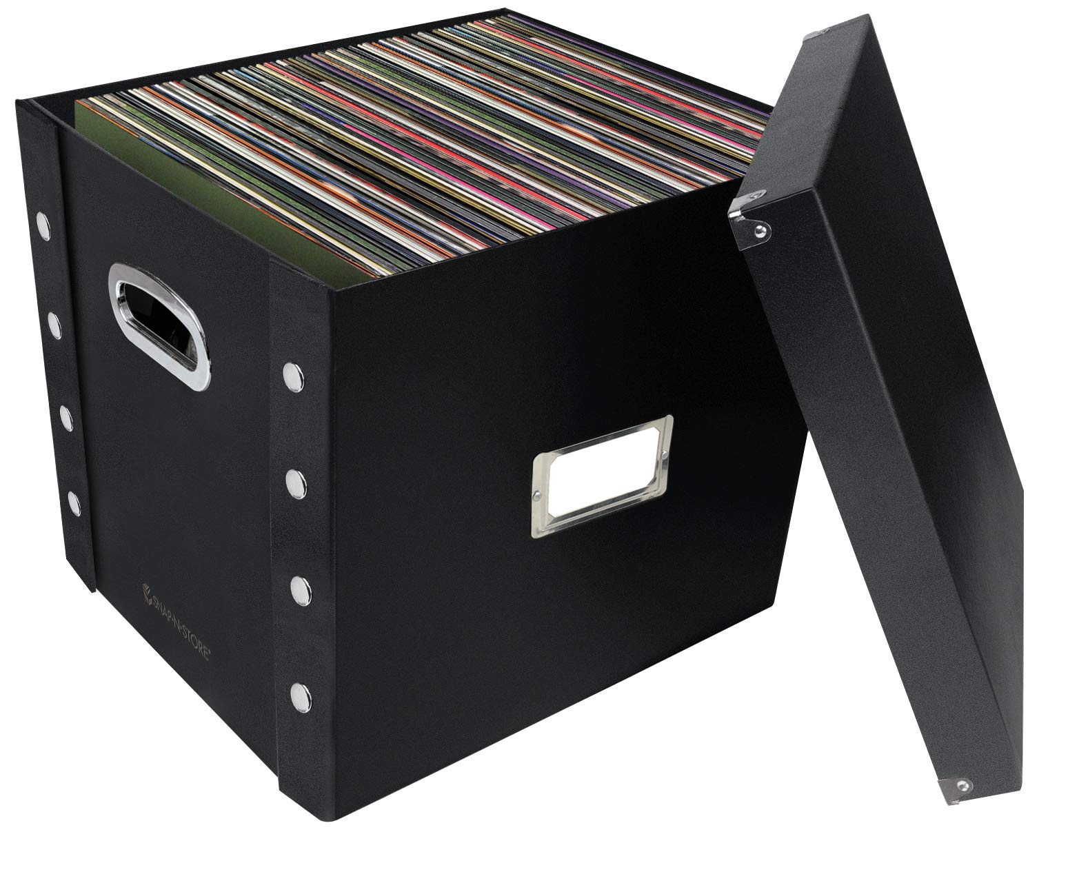 Vinyl Record Storage Box - 12" - 1 Pack- Crate Holds up to 75 Vinyl Albums - Black