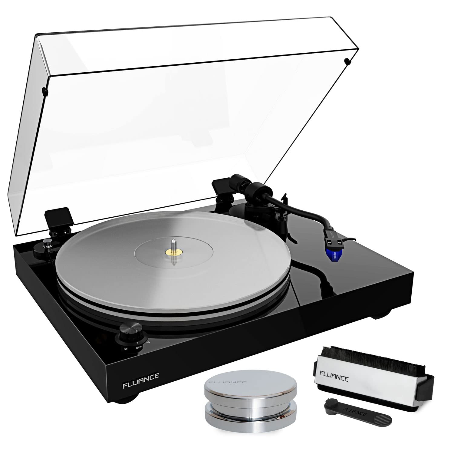 Fluance RT85 Reference High Fidelity Vinyl Turntable Record Player with Ortofon 2M Blue Cartridge, Acrylic Platter, Record Weight, 3 in 1 Stylus and Record Cleaning Vinyl Accessory Kit