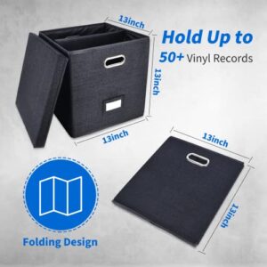 Sturdy Vinyl Record Storage Box - Album Storage Holds up 50+ Single Record, LP Storage Organizer Crate With Lid, Decorative Moving Box For Records, Solutions to Protect Your Precious Collection Black