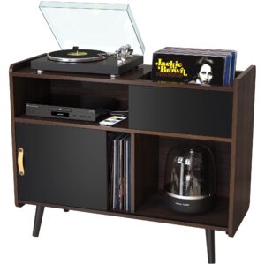 GDLF Large Record Player Stand, Vinyl Record Storage Cabinet with Power Outlet, Record Player Table Holds up to 350 Albums, Turntable Stand with Wood Legs for Living Room,Bedroom,Office