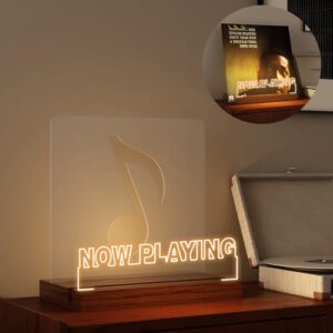 yuandian now playing vinyl stand, light up now spinning record stand, wooden acrylic holder for vinyl album display storage, vinyl record led display storage collection holder
