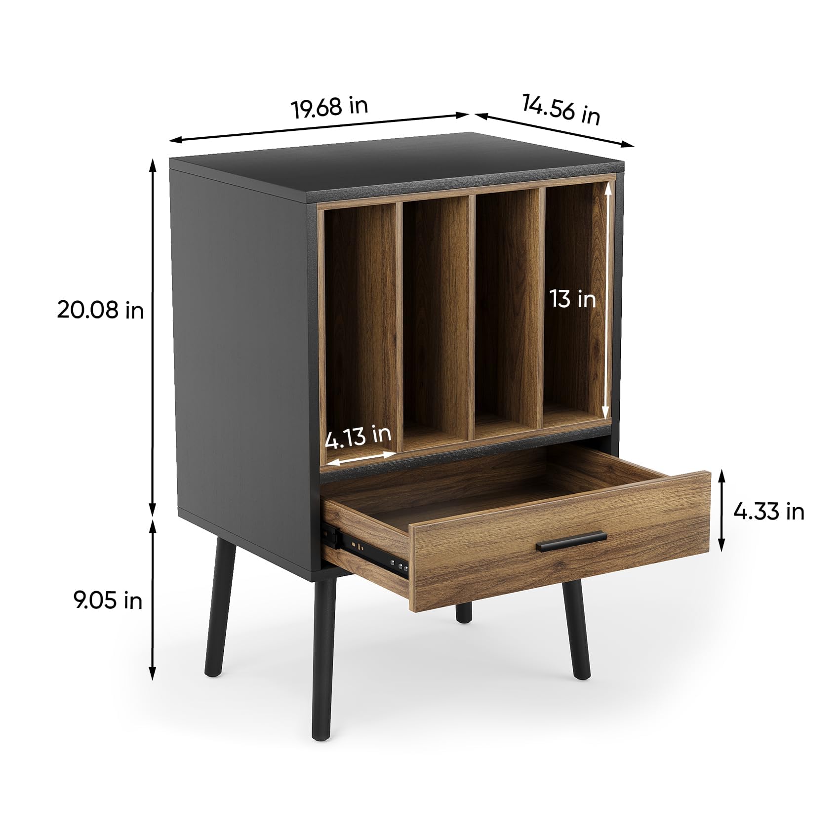Semiocthome Record Player Stand with Nesting Vinyl Storage Crate, Record Player Table with a Drawer and Solid Wood Legs, Side End Table for Turntables for Living Room Bedroom
