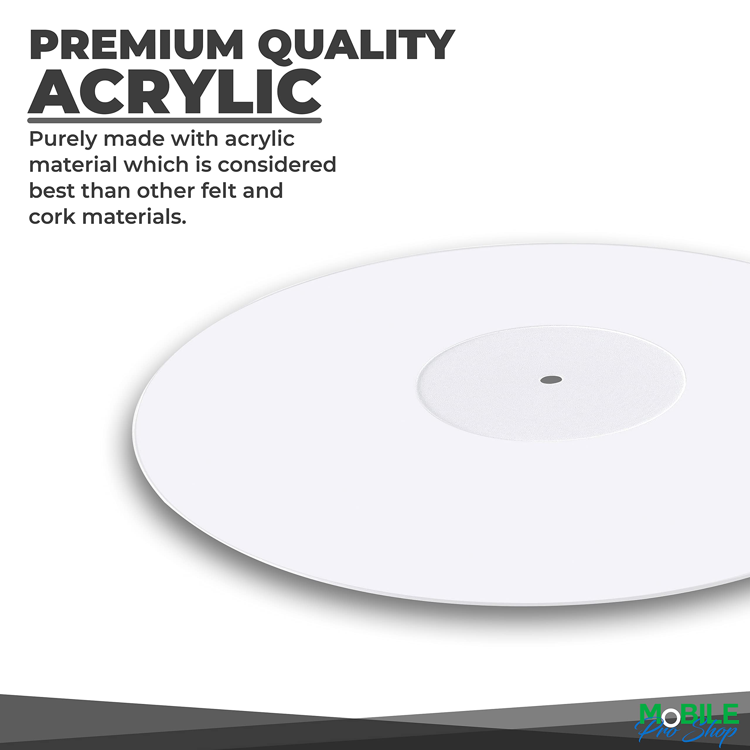 Mobile Pro Shop Acrylic Turntable Mat - Acrylic Slipmat for Vinyl LP Record Players - Improves Sound Quality & Provides Tighter Bass - Anti Static Platter mat (White)