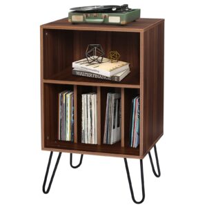 record player stand with record storage vinyl record storage table with metal hairpin legs turntable stand holds up to 100 albums for living room bedroom brown