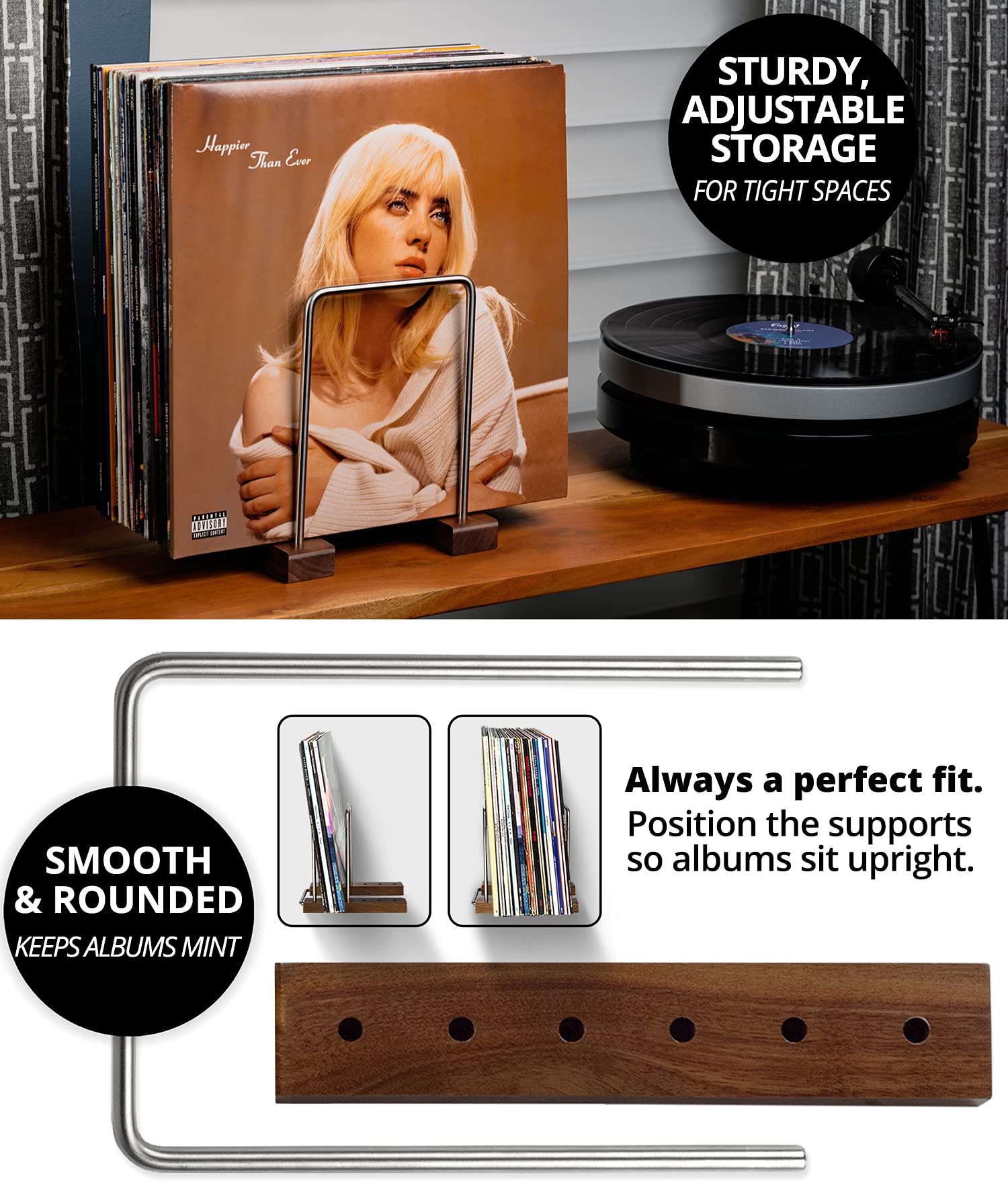 Optage Audio 35 LP Vinyl Record Storage Holder, Solid Walnut Wood Record Holder for Albums, Now Playing Record Props for Record Storage, Vinyl Record Holder Rack, Vinyl Storage & Vinyl Stand