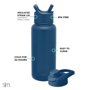 Simple Modern Water Bottle with Straw and Chug Lid Vacuum Insulated Stainless Steel Metal Thermos Bottles | Reusable Leak Proof BPA-Free Flask for Sports | Summit Collection | 32oz, Slumberland