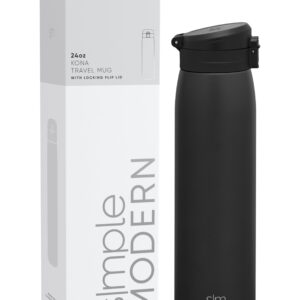 Simple Modern Insulated Thermos Travel Coffee Mug with Snap Flip Lid | Leakproof Reusable Stainless Steel Tumbler Cup | Gifts for Women Men Him Her | Kona Collection | 24oz | Midnight Black