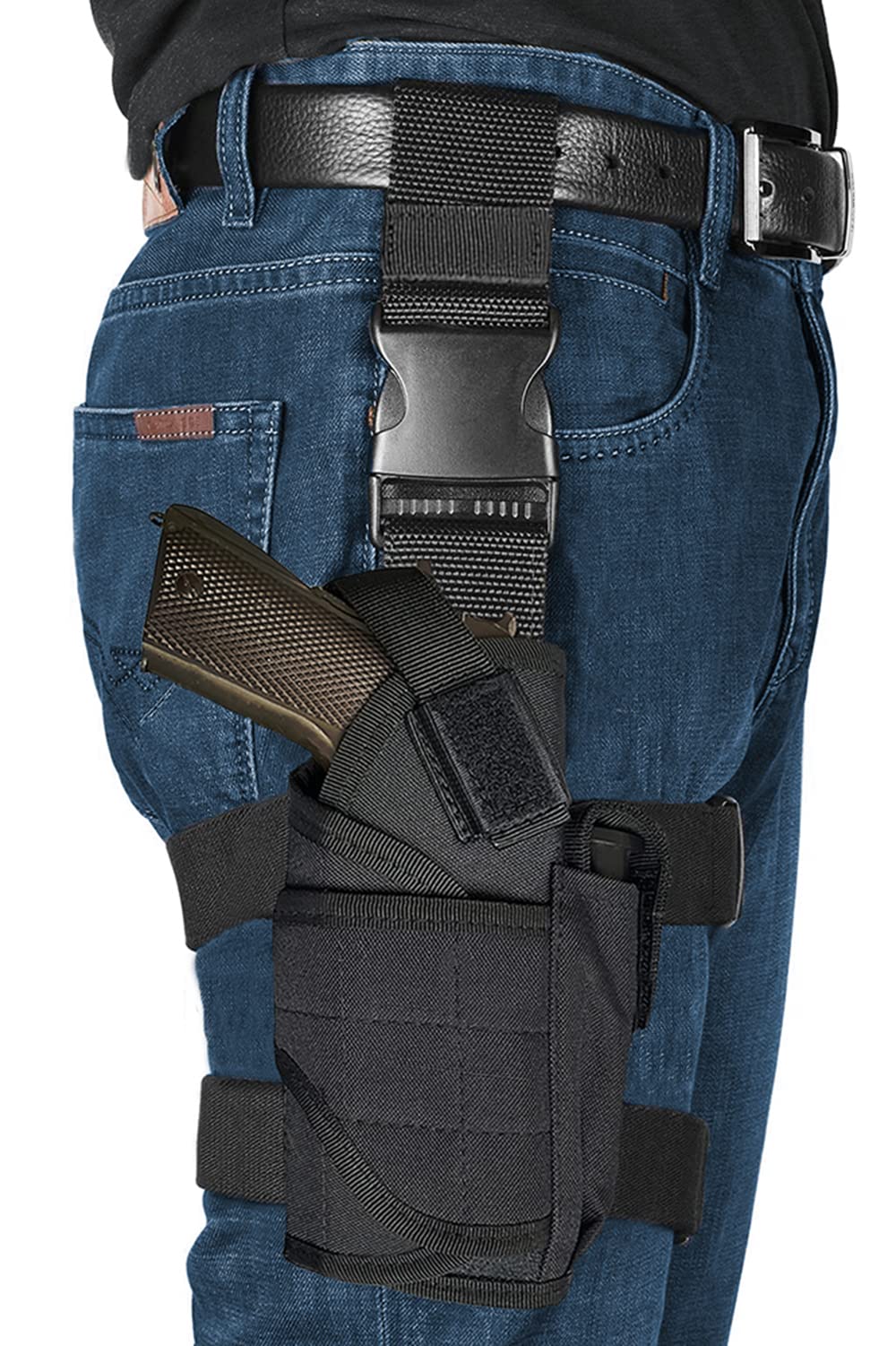 Molle Tactical Pistol Thigh Gun Holster, Drop Leg Holster, Right Hand Adjustable